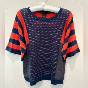🆕 MARC JACOBS | Navy & Red Striped Polka Dot Metallic Lightweight Top | Small